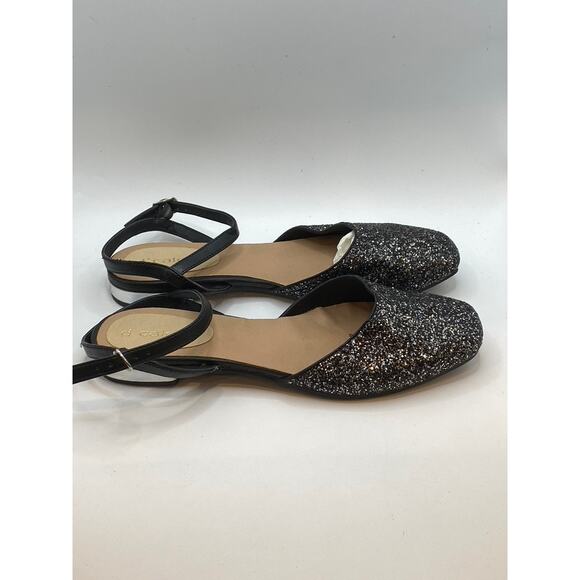 D'CALETA Women's Black Sequin Embellished Closed Toe Ankle Strap Flats SZ 9.5 - Picture 2 of 10